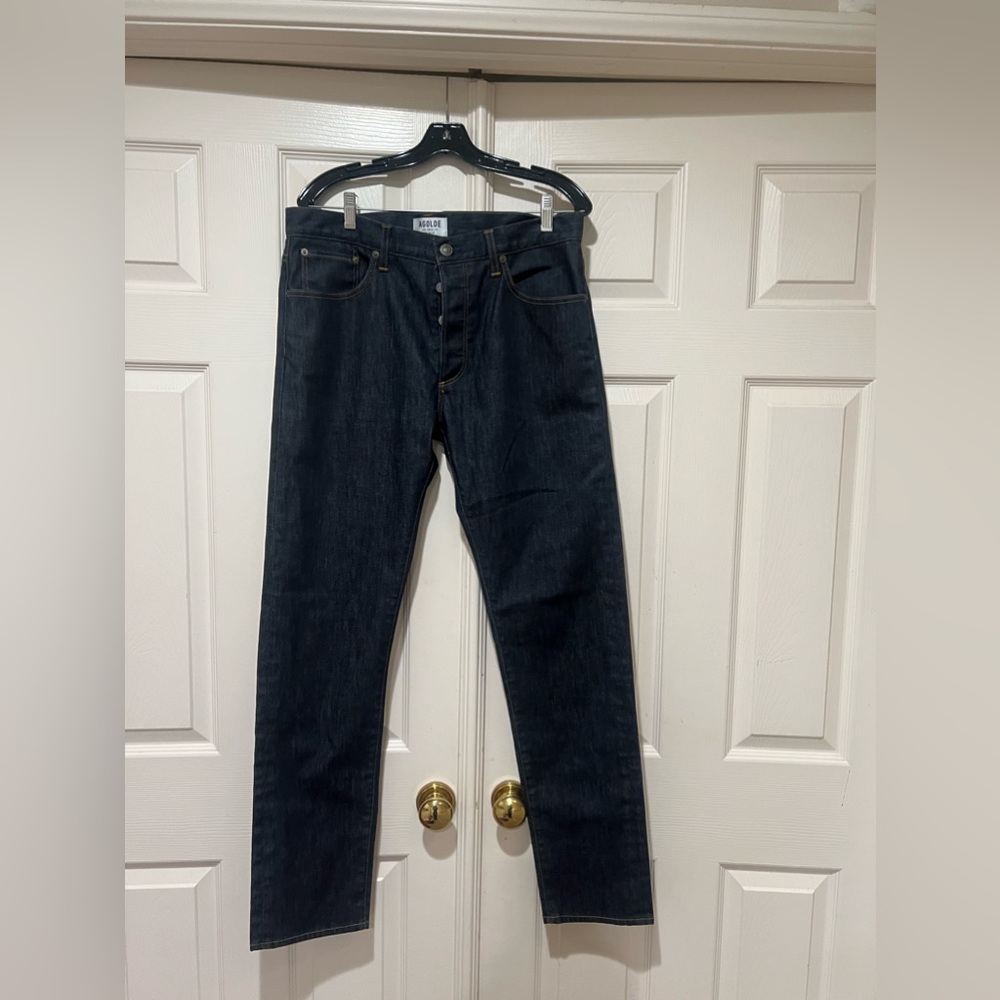 Agolde Men’s 32 Button Fly Raw Dark Denim Jeans‎ Mens